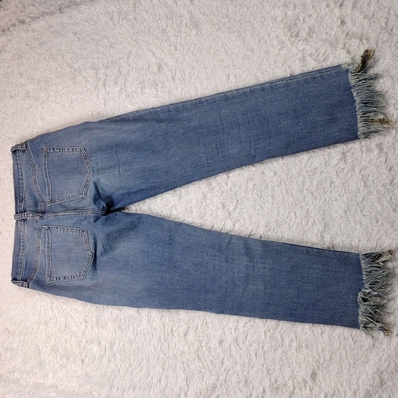 Free People Blue Whiskering Medium Wash Mid Rise Distressed Raw Hem Ankle Jean - Picture 10 of 13